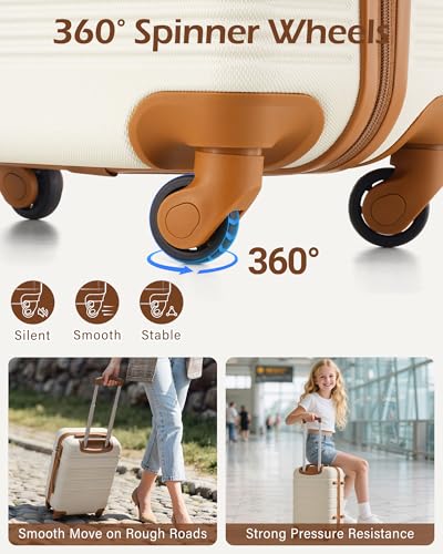 LONG VACATION Luggage Sets with Spinner Wheels, Carry on Suitcase 3 Piece - color: WHITE-BROWN, size: 3 piece set(BP)