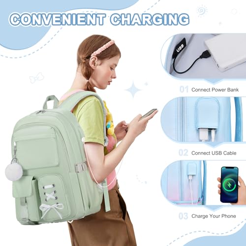Scothen Backpacks for Girls, Girls Backpack with Lunch Box & Pencil Pouch for Teens Girl Kids Elementary Middle High School College Student Bookbag Daypack Laptop Travel Backpack for Women - color: Blue Purple