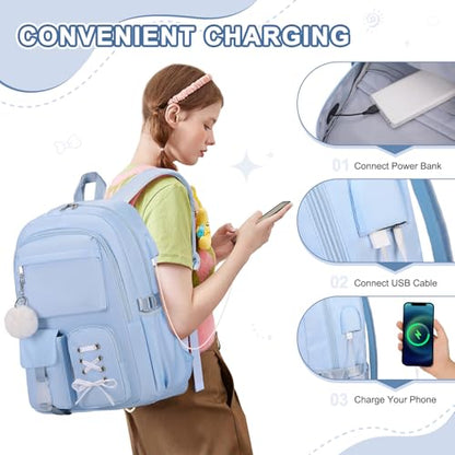 Scothen Backpacks for Girls, Girls Backpack with Lunch Box & Pencil Pouch for Teens Girl Kids Elementary Middle High School College Student Bookbag Daypack Laptop Travel Backpack for Women - color: Blue