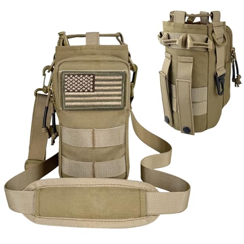 Water Bottle Holder with Strap - Tactical Insulated Water Bottle Sleeve with MOLLE System Water Bottle Cover Cross-Body Pouch for Walking Hiking Camping Gym 32oz&40oz - color: Brown