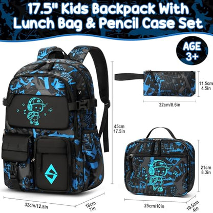 Fimibuke Backpack for School Boys, 3 PCS Cool Luminous Kids Backpacks with Lunch Box & Pencil Pouch, Toddler Teen Glow in The Dark Backpack Bookbag Schoolbag Set for Elementary to High School Students - color: Music