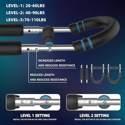 Power Twister Arm Trainer, 2026 New 40-100lb Adjustable Chest Workout Equipment, Portable Full Body Fitness Bar for Home Gym, Arm Trainer for Men, Detachable Spring Resistance Home Fitness Equipment