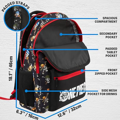Get Trend One Piece Kids Backpack for Boys, 18 inch Book Bag with Adjustable Padded Straps, Travel School Bag, Anime Gifts (Black/Multi One Piece) - color: Black/Multi One Piece