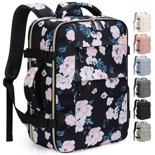 Pritent Travel Backpack for Women Man, Waterproof Personal Item Travel Bag Airline Approved Laptop Backpack Bookbag Weekender bags for Business,Travel, Work Fits 15.6 inch Laptop(Medium,Flower) - color: Flower, size: 15.6 Inch