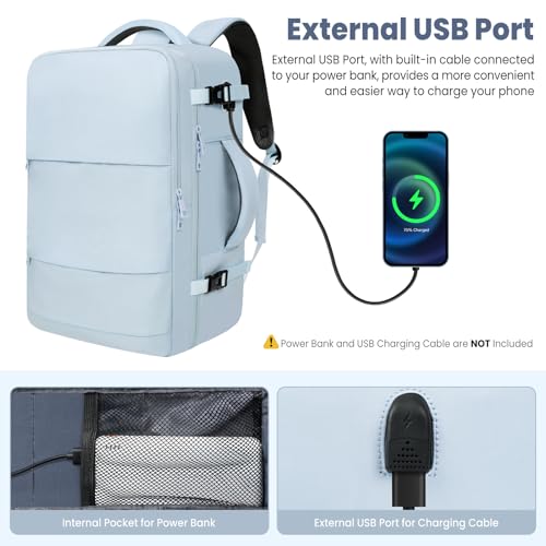 BAGAIL Travel Laptop Backpack, Carry on with USB Port, Luggage Bag for Holiday-Light Blue - color: Light Blue