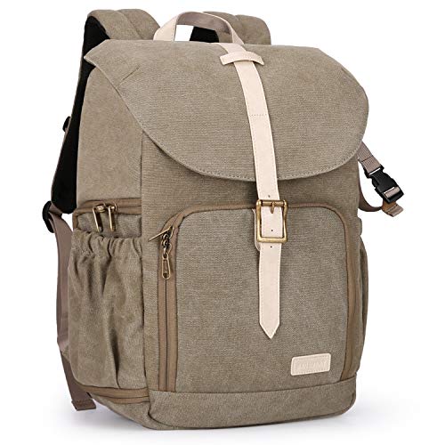 BAGSMART Camera Backpack, DSLR SLR Waterproof Camera Bag with 15 Inch Laptop Compartment & Tripod Holder & Rain Cover, Green - color: D-green[single Buckle]