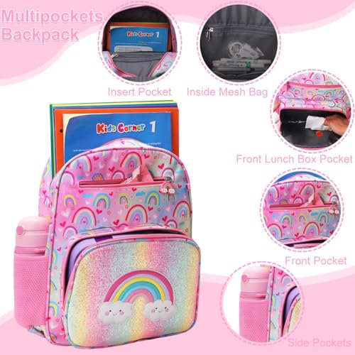 RHCPFOVR Kids Backpack for Girls - Girls Backpack 3-8 Ages Rainbow for Kids 15 Inch School Bookbag for Kindergarten Elementary School Bookbag for Girl 1st 2nd Grade - style: Rainbow