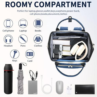 VANKEAN 15.6 Inch Laptop Backpack for Women Large Capacity - color: Beige/Haze Blue, size: 15.6 Inch