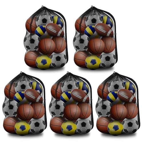 BROTOU Extra Large Sports Ball Bag Mesh, Basketball Bags Team Balls, Adjustable Shoulder Strap, Ball Bags for Holding Soccer, Football, Volleyball, Swimming Gear (30” x 40”) - color: 5PCS