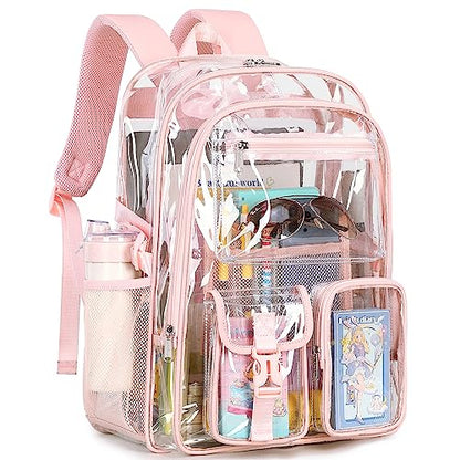 abshoo Large Clear Backpack For Girls Women School Bookbag Heavy Duty Transparent Backpack (Pink) - color: Pink