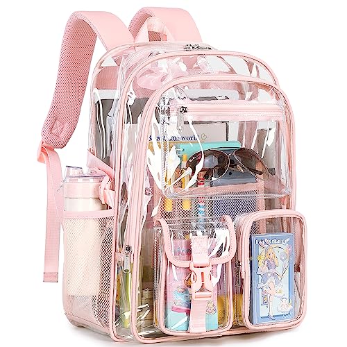 abshoo Large Clear Backpack For Girls Women School Bookbag Heavy Duty Transparent Backpack (Pink) - color: Pink