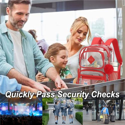 Heavy Duty Clear Backpack for Girls Boys Transparent School Bookbag Kids Durable PVC See Through Backpack-Red - color: Red