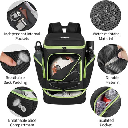 Soccer Backpack,Soccer Bag with Ball Holder and Shoe Compartment - color: sport soccer bag 2025 BLACK GREEN