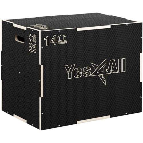 Yes4All 3 in 1 Non-Slip Wooden Plyo Box, Step Up Box for Workout, Plyometric Jump Box for Skipping, Jumping, Lunges, Squats, Dips - style: 16" x 14" x 12"