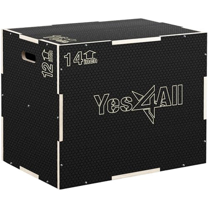 Yes4All 3 in 1 Non-Slip Wooden Plyo Box, Step Up Box for Workout, Plyometric Jump Box for Skipping, Jumping, Lunges, Squats, Dips - style: 16" x 14" x 12"