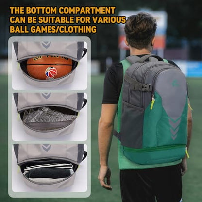 Bseash 35L Basketball Backpack, Large Sports Bag with Separate Ball compartment, for Basketball Soccer Volleyball Hiking Travel - color: Green