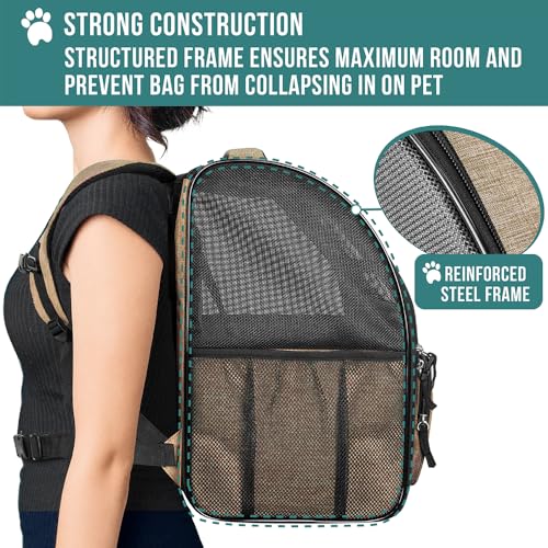 PetAmi Dog Backpack Carrier for Small Medium Dogs Large Cats up to 18 lbs, 2 Side Entry, Structured No-Collapse Frame, Airline Approved Ventilated Pet Backpack for Hiking Camping Travel Vet, Taupe - color: Heather Taupe
