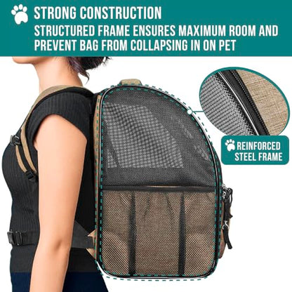 PetAmi Dog Backpack Carrier for Small Medium Dogs Large Cats up to 18 lbs, 2 Side Entry, Structured No-Collapse Frame, Airline Approved Ventilated Pet Backpack for Hiking Camping Travel Vet, Taupe - color: Heather Taupe