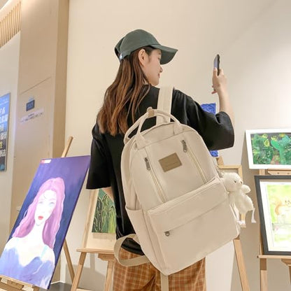 GAXOS Cute Backpack for School Aesthetic Backpack Purse for Women Girls White Book Bag Korea Style Bookbag - color: White
