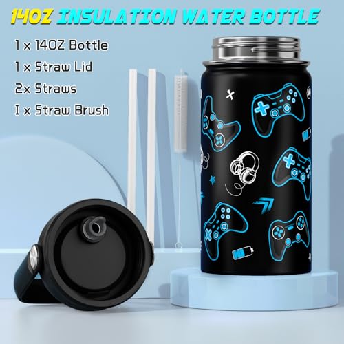Scothen Boys Backpack, Cool Luminous Gamer School Backpacks for Boys with 14oz Insulated Water Bottle Lunch Bag Pencil Case, Kids Backpack Book Bags for Kindergarten Elementary Middle School - color: Blue Pattern