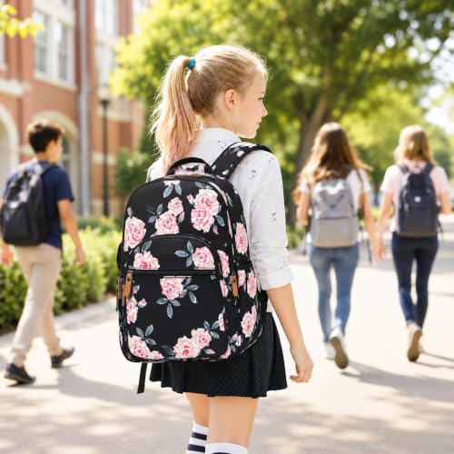 Leaper Water-resistant Floral Laptop Backpack School Travel Bag Bookbags Satchel - color: Black-pink Flower [8005up], size: X-Large