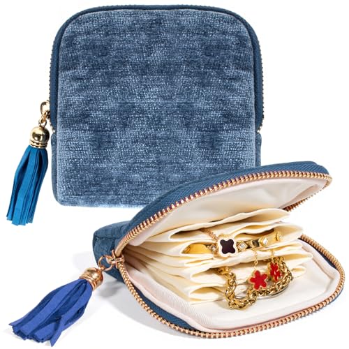 LETGO Small Travel Jewelry Case,Travel Gifts for Women,Jewelry Pouch Bags with Zipper,Velvet Jewelry Organizer Storage Bag for Bracelet Rings Earring (Peacock Blue) - color: Peacock Blue