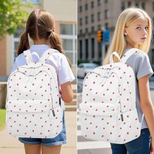 ZUBOND Girls Backpack, Lightweight School Bookbag for Teens, College Students Women & Men, Cute Large Laptop Backpack Fits 15.6 Inch Notebook - color: Strawberrywhite, size: 15.6 Inch