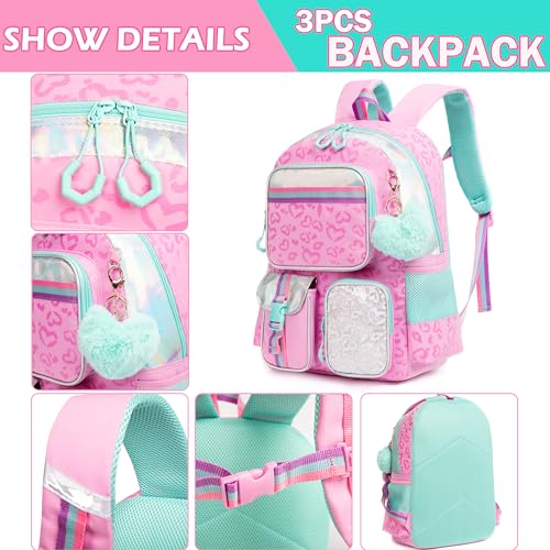 Meetbelify Pink Aesthetic Backpack for Elementary School Girls, 8-10 - color: Pink