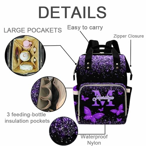 MyPupSocks Custom Diaper Bag with Butterfly Personalized Name Multifunctional Mommy Backpack for Daughter Granddaughter, Daypack Bag for Travel - color: Style 5