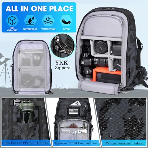 SDYSM Camera Backpack Bag Professional for DSLR/SLR Mirrorless Camera Waterproof 15.6 inch Tactical Camera Bags for Photographers with Rain Cover, Tripod Holder, Small Bag Photography Backpack Case - color: Camouflage Blue