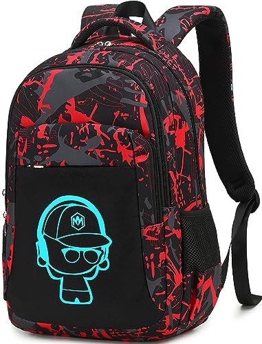 LEDAOU Girls Boys Backpack with Lunch Box, 3-Piece School Bookbag Set - color: Graffiti Red Splicing Black