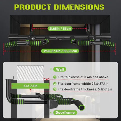 Pull Up Bar for Doorway Upgrade Multi-Grip Pullup Door Strength Training Pull-Up Bars Frame Chin Hanging Exercise Home Doorframe Dead Hang Without Screws Over the at Indoor No Way, Up To 440 Lbs