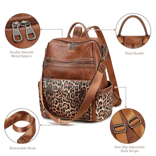AGLOD Leather Backpack Purse for Women Designer Ladies Shoulder Bag Fashion Faux Work Travel Handbags - color: Leopard