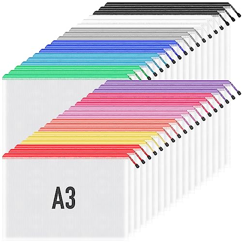 Umriox Mesh Zipper Pouch, 16.9x12.4 in (12 Colors, 36 Packs), Zipper Bags, Board Game Storage Bags, Clear Zipper Pouches for Puzzles, Games, Cross Stitch Projects and Classroom Supplies - style: Multicolored 36pcs, A3