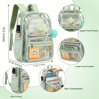 Heavy Duty Clear Backpack for Girls Boys Transparent School Bookbag Kids Durable PVC See Through Backpack - Matcha Green - color: Matcha Green