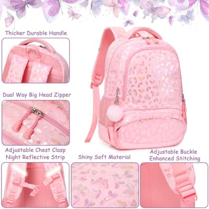Meisohua Girls Backpack Elementary School Bags for Girls Bookbags for Kids Preschool Kindergarten Primary Kids Backpacks with Chest Strap - color: Furry Butterfly Pink