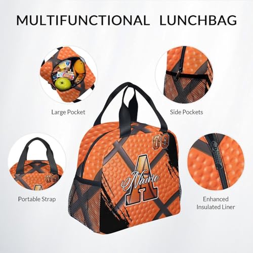 Mercuryelf Personalized Basketball Backpack for Boys - Custom Kids School Bookbag Set with Lunch Box 17 Inch Large Capacity Daypack - color: Orange