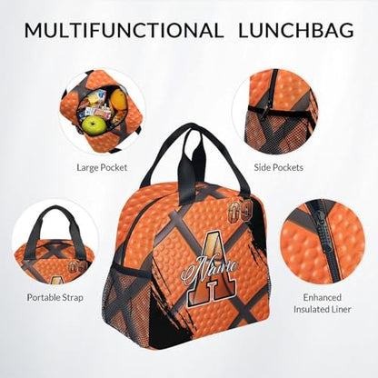 Mercuryelf Personalized Basketball Backpack for Boys - Custom Kids School Bookbag Set with Lunch Box 17 Inch Large Capacity Daypack - color: Orange