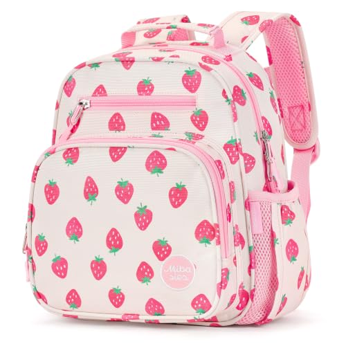 mibasies Toddler Backpacks for Girls 2-4: Little Kid Bookbag for Preschool Prek Daycare Strawberry Pink - color: Strawberry Pink, style: Toddler-12"h(not Fit Folder)