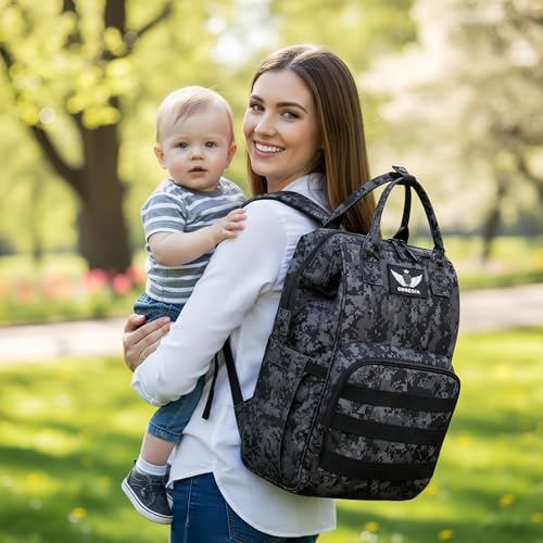 Diaper Bag Backpack with USB Charging Port Stroller Straps and Insulated Pocket,army military Travel Nappy Backpack for Dad/Mom (Black Camo) - color: Camo Black