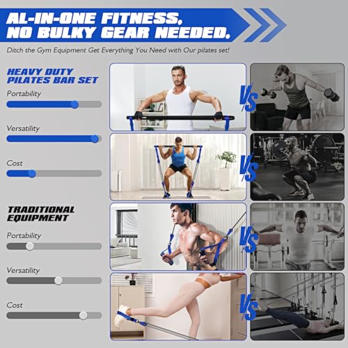 Ayombo Pilates Equipment, Heavy Duty Pilates Bar Kit with Resistance Bands, Portable Gym Adjustable Exercise Bands, Home Squat Training, Arm, Abs, Waist, Chest Strength Workout Equipment for Men - style: 330lbs