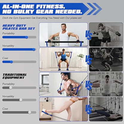 Ayombo Pilates Equipment, Heavy Duty Pilates Bar Kit with Resistance Bands, Portable Gym Adjustable Exercise Bands, Home Squat Training, Arm, Abs, Waist, Chest Strength Workout Equipment for Men - style: 330lbs