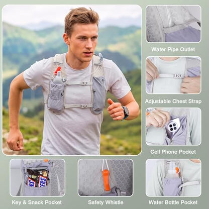KUYOU Running Vest for Women & Men, Lightweight Hydration Backpack with 2L Water Bladder, Water Backpack for Trail Running, Hiking, Cycling & Marathon - color: Grey-2L