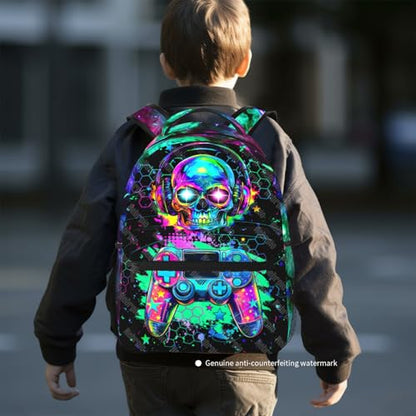 Backpack For Kids Gaming School Backpack For Boys Graffiti Video Game Bookbag For Kids Children Teens Elementary Middle School Ages 6-18 Back Pack - color: Game Skull