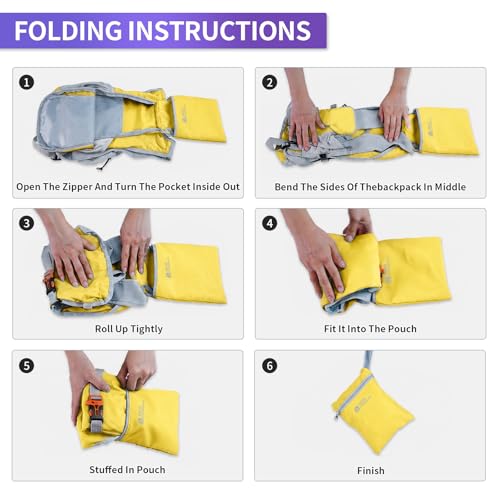 Hiking Backpack 10L/15L Small Daypack Lightweight Packable Travel Foldable Water Resistan for Women Men (Yellow, 10L) - color: Yellow, size: 10L