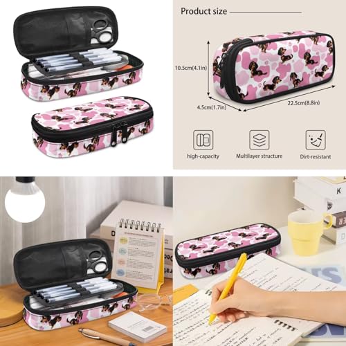 Pink Dachshund Backpack for Girls Kids School Backpacks with Lunch Box Water Bottle Pouch and Pencil Case 4 Pieces Preschool Backpack Girls Bookbag Ages 8-10 Large Capacity School Bags - color: Pink Dachshund