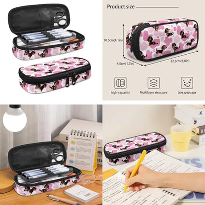 Pink Dachshund Backpack for Girls Kids School Backpacks with Lunch Box Water Bottle Pouch and Pencil Case 4 Pieces Preschool Backpack Girls Bookbag Ages 8-10 Large Capacity School Bags - color: Pink Dachshund