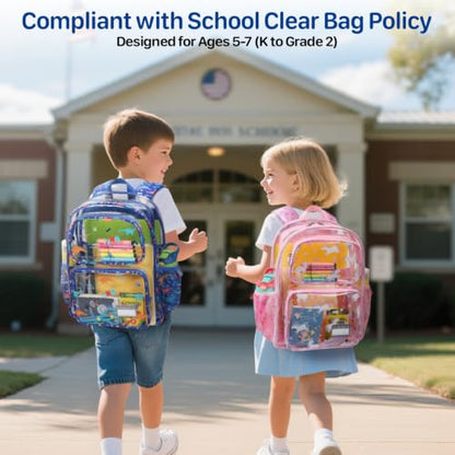 Bagseri Clear Backpack for Boys, 15 Inch Heavy Duty Kids Transparent Bookbag for School Kindergarten to 2nd Grade, Fits 12.5 Inch Folders, High Visibility Reflective Strips, Blue Dinosaur - color: 1pcs, B-blue Dinosaur, style: Backpack