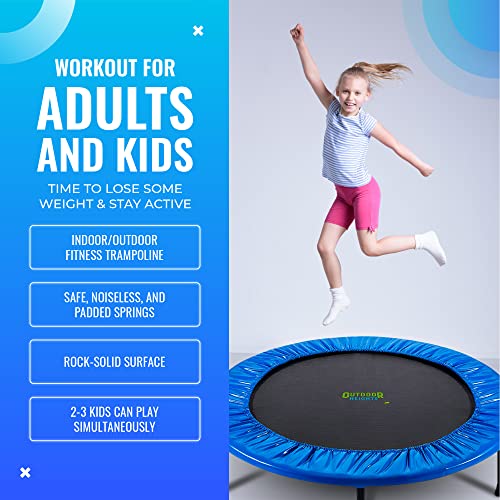 Mini Trampoline, Exercise Fitness Rebounder for Adults & Kids, for Indoor & Outdoor Use, Foldable, Pre-Attached Springs, with Handle, - size: 40 Inch, style: Folds in Half