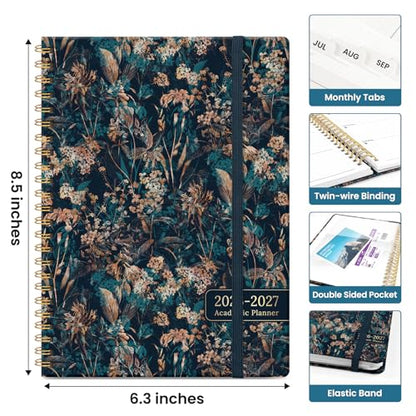 Planner 2026-2027, Academic Monthly and Weekly Calendar Planner for Women, July 2026 - June 2027, Hardcover Pretty Agenda Planner Book with Tabs, Spiral Daily Organizer for School Office Home Supplies, 6.3" x 8.5" - Royal Flowers - color: B-Royal Flowers,